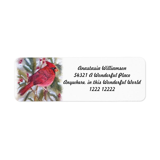 BEAUTIFUL RED CARDINAL RETURADRESS ETIKETT (Framsidan)