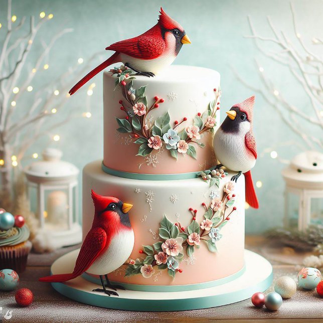 BEAUTIFUL RED CARDINAL THEMY BIRTHDAY CAKE KORT (Skapare uppladdad)