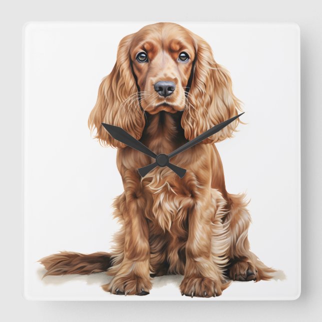 BEAUTIFUL RED ENGLISH COCKER SPANIEL HUND FYRKANTIG KLOCKA (Framsida)