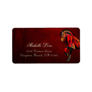 Beautiful Red Fire Horse Address Adressetikett