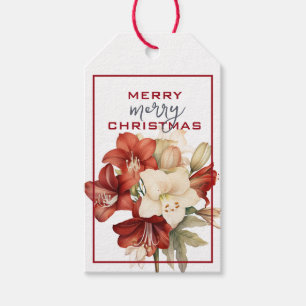 BEAUTIFUL RED & WHITE AMARYLLIS FLOWERS CHRISTMAS PRESENTETIKETT