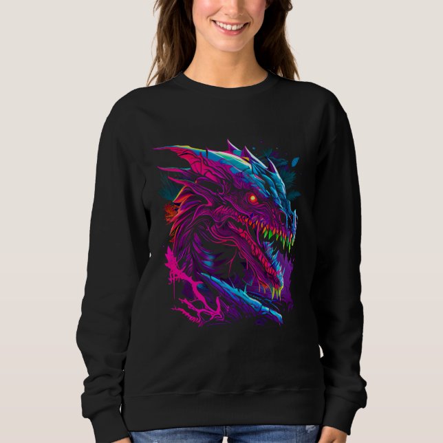 Beautiful Retrowave Dragon  Fantasy Cool Festival T Shirt (Framsida)