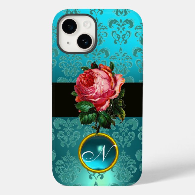 BEAUTIFUL ROSA ROS BLUE TEAL DAMASK GEM MONOGRAM (Baksida)