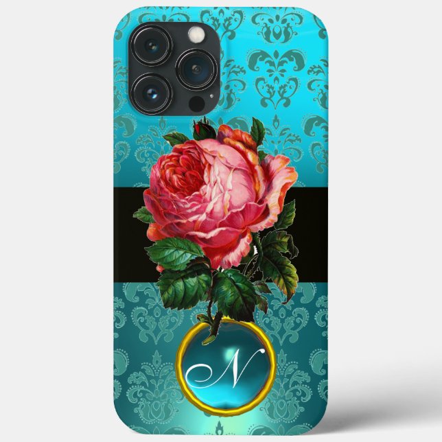 BEAUTIFUL ROSA ROS BLUE TEAL DAMASK GEM MONOGRAM (Baksida)