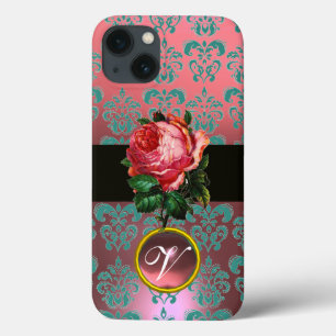BEAUTIFUL ROSA ROS BLUE TEAL DAMASK GEM MONOGRAM