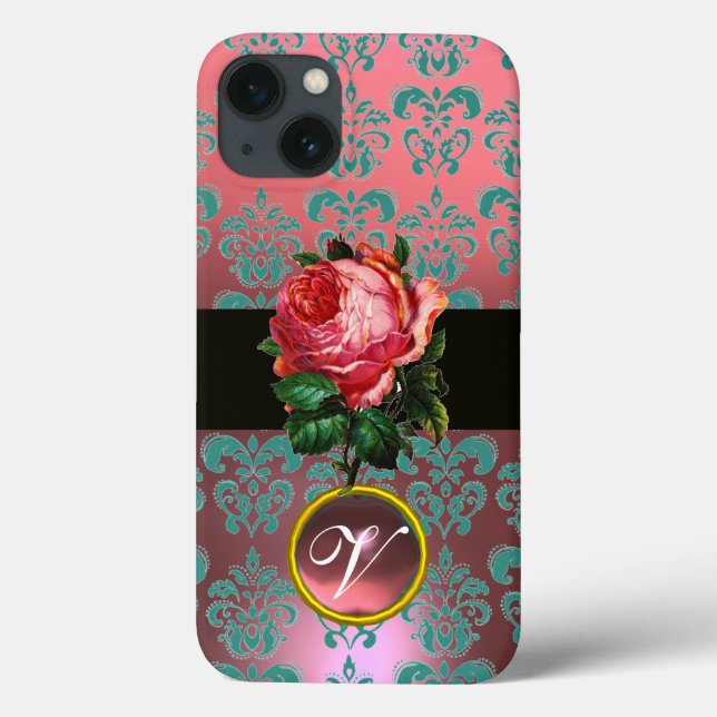 BEAUTIFUL ROSA ROS BLUE TEAL DAMASK GEM MONOGRAM (Baksida)