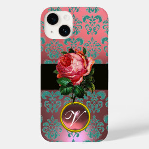 BEAUTIFUL ROSA ROS BLUE TEAL DAMASK GEM MONOGRAM