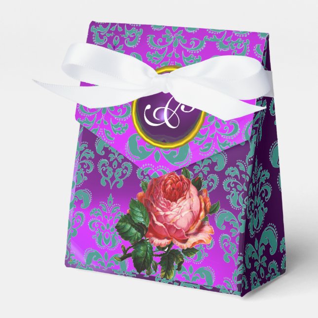 BEAUTIFUL ROSA ROS DAMASK LILA GEM MONOGRAM PRESENTASKAR (Framsidan Sidan)