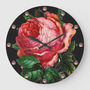 BEAUTIFUL ROSA ROS MED GEMSTONER STOR KLOCKA