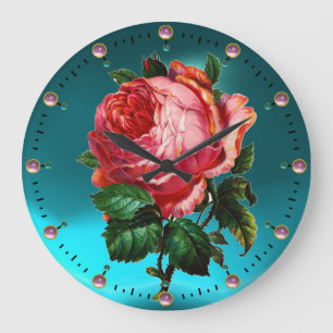 BEAUTIFUL ROSA ROS MED GEMSTONER STOR KLOCKA