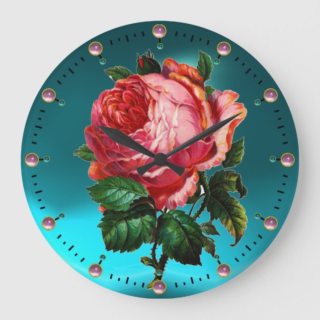 BEAUTIFUL ROSA ROS MED GEMSTONER STOR KLOCKA (Framsida)