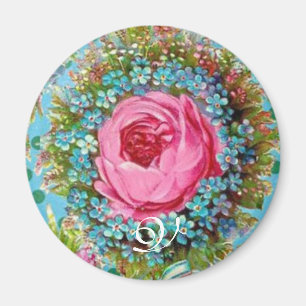 BEAUTIFUL ROSA ROS OCH BLÅA BLOMMOR Monogram Magnet