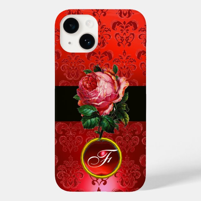 BEAUTIFUL ROSA ROS RED BLACK DAMASK RUBY MONOGRAM (Baksida)