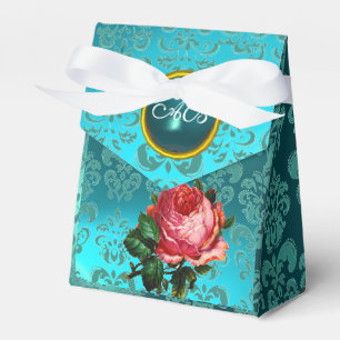 BEAUTIFUL ROSA ROS,TEAL DAMASK BLUE GEM MONOGRAM PRESENTASKAR