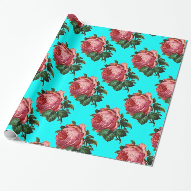 BEAUTIFUL ROSA ROS,Turkos Teal Blue Presentpapper (Utrullad)