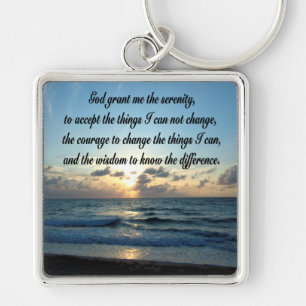 BEAUTIFUL SERENITY PRAYER OCEAN PHOTO FYRKANTIG SILVERFÄRGAD NYCKELRING