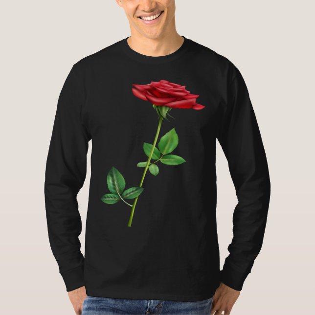Beautiful Single Red Rose Flower Love For Floral T Shirt (Framsida)