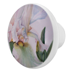 BEAUTIFUL SINGLE WHITE IRIS CERAMIC KNOB KNOPP