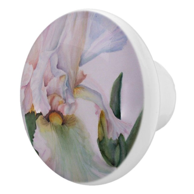 BEAUTIFUL SINGLE WHITE IRIS CERAMIC KNOB KNOPP (Höger)