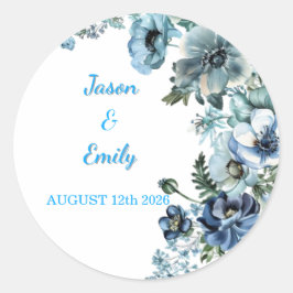 Beautiful Sky Blue Floral Wedding Stickers  Runt Klistermärke