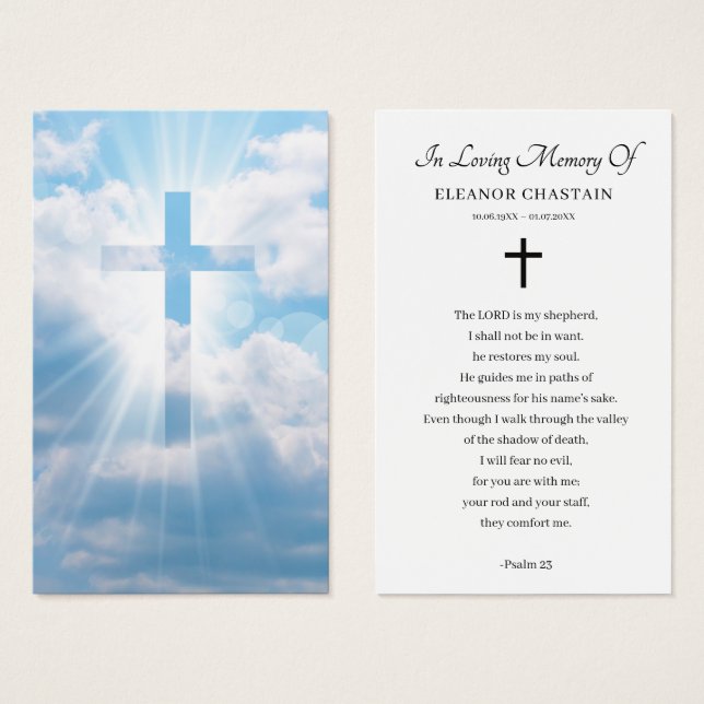 Beautiful Sky Cross Funeral Memorial Prayer Cards Visitkort (Framsida & baksida)