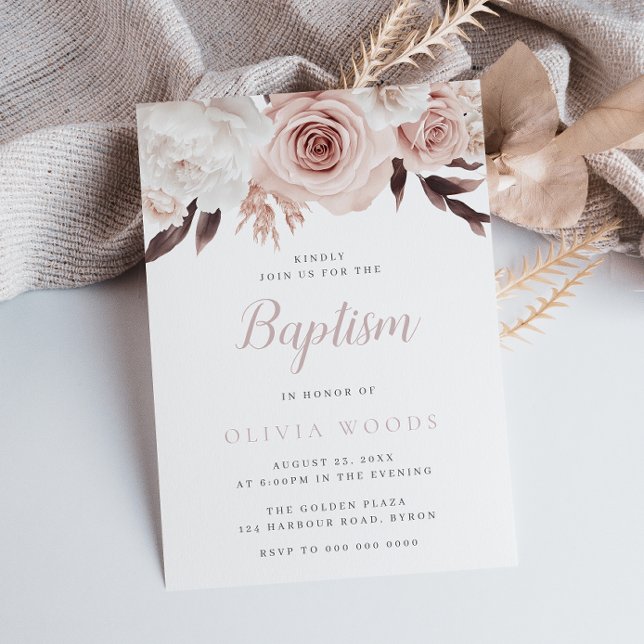 Beautiful Soft Pink Floral Baby Girl Baptism Inbjudningar (Skapare uppladdad)