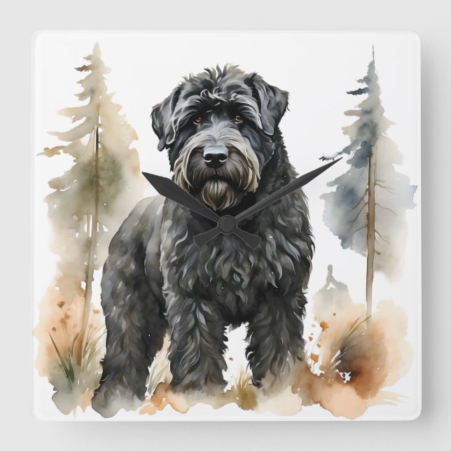 BEAUTIFUL STOR BLACK RYSKA TERRIER HUND FYRKANTIG KLOCKA (Framsida)