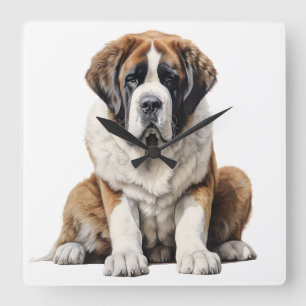 BEAUTIFUL STORGE SAINT BERNARD HUND FYRKANTIG KLOCKA