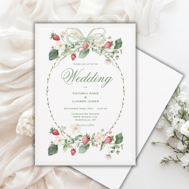 Beautiful Strawberries Elegant Wedding Invitation Inbjudningar (Skapare uppladdad)