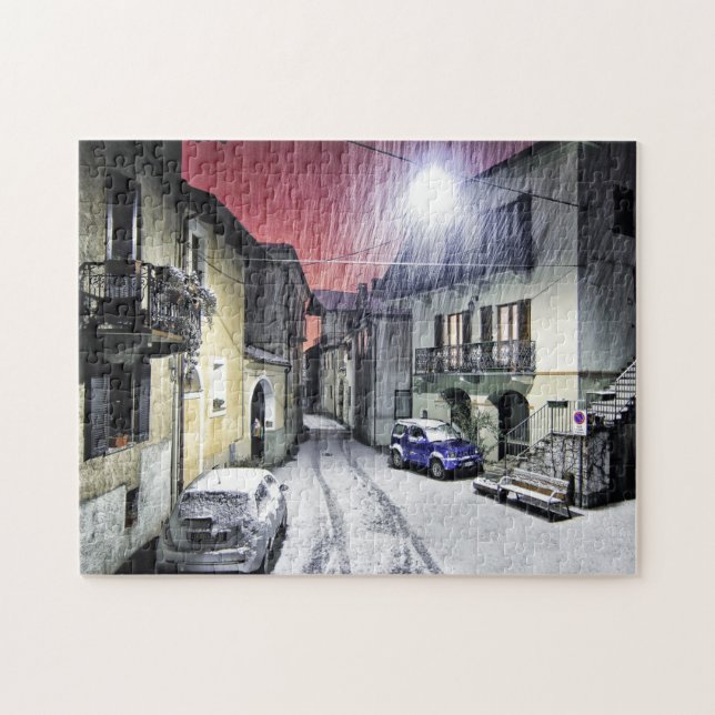 Beautiful Street Snow Scene Pussel (Horisontell)