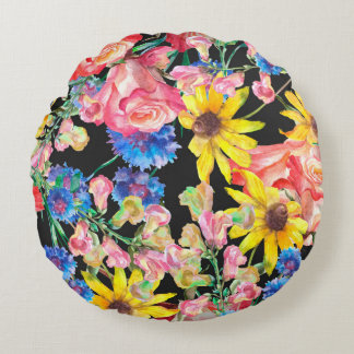 Beautiful Summer flowers with roses. Floral seamle Rund Kudde