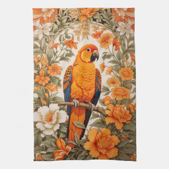 Beautiful Sun Conure William Morris Inspired Kökshandduk (Vertikal)