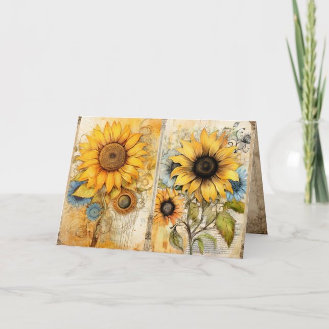 Beautiful sunflowers folded greeting card kort (Framsida)