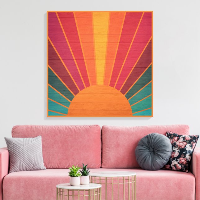 Beautiful Sunny Sun Rays Southwestern Folk Art Canvastryck (Insitu (Vardagsrum))