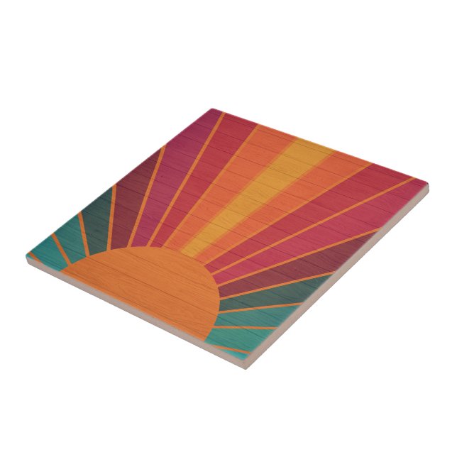 Beautiful Sunny Sun Rays Southwestern Folk Art Kakelplatta (Sidan)