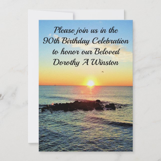 BEAUTIFUL SUNRISE 90:E BIRTHDAY INVITATIONS INBJUDNINGAR (Framsida)