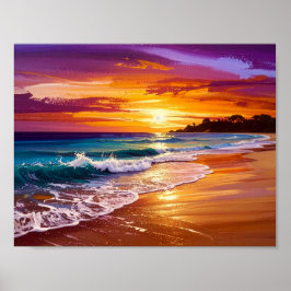 Beautiful Sunset Ocean Beach Walk Seascape Art Poster