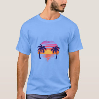 Beautiful sunset scene with palm trees t shirt