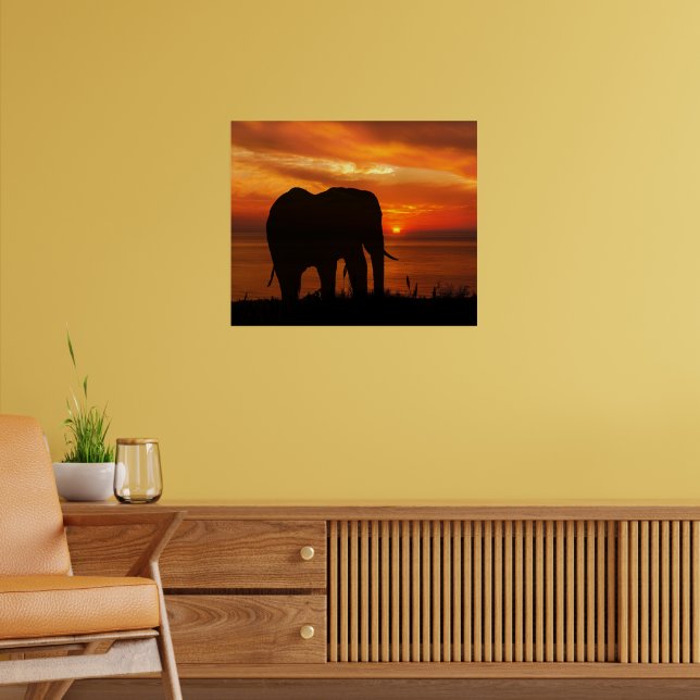 Beautiful Sunset with Silhouette of Elephant Poster (Vardagsrum 2)