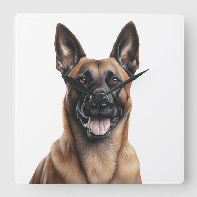 BEAUTIFUL TAN & BLACK BELGIAN MALINOIS HUND FYRKANTIG KLOCKA (Framsida)