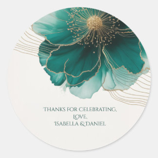 Beautiful Teal Floral Gold Wedding Runt Klistermärke