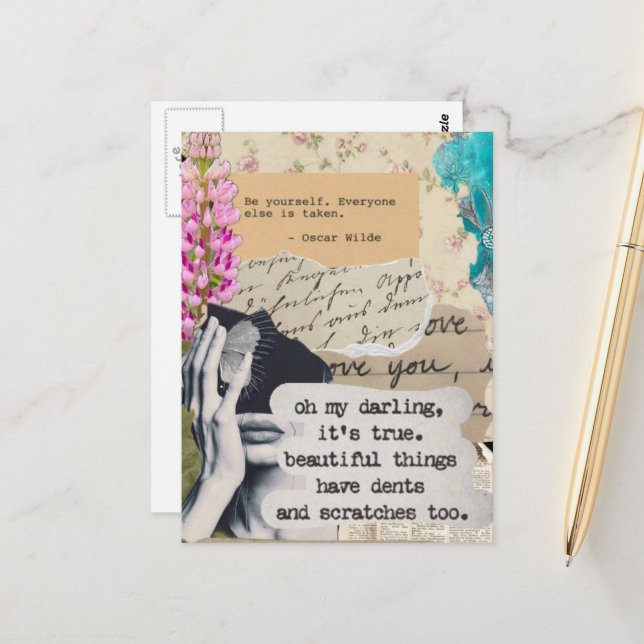 Beautiful Things and Quotes Mixed Media Collage Vykort (Fram/Back In Situ)