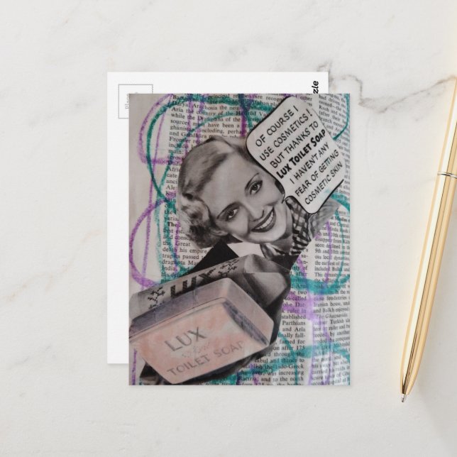 Beautiful Toilet Soap Woman Collage Vykort (Fram/Back In Situ)