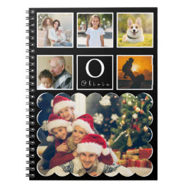 Beautiful Trendy Custom Monogram 6 Photo Collage Anteckningsbok