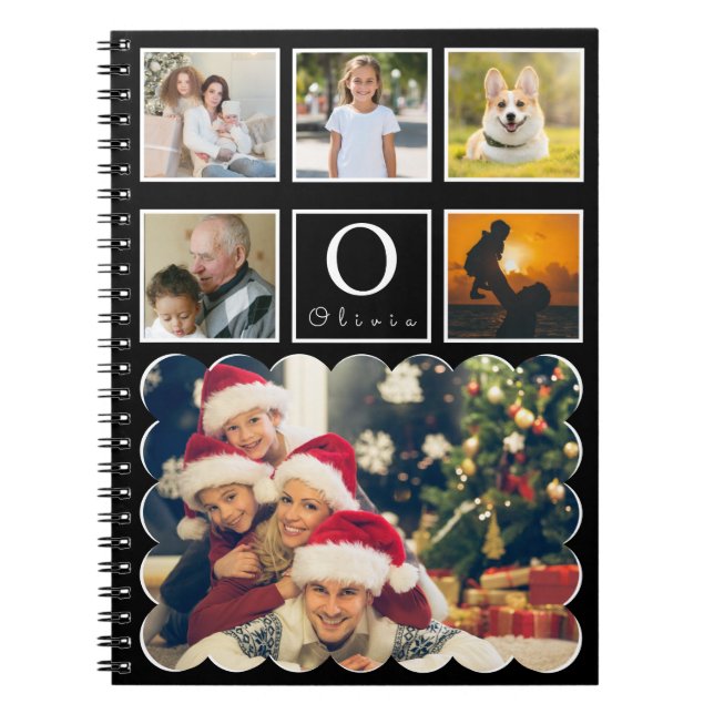 Beautiful Trendy Custom Monogram 6 Photo Collage Anteckningsbok (Framsidan)
