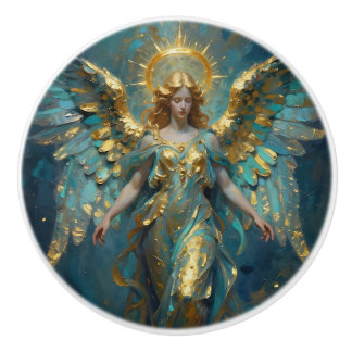 Beautiful Turquoise and Gold Angel Art Knopp