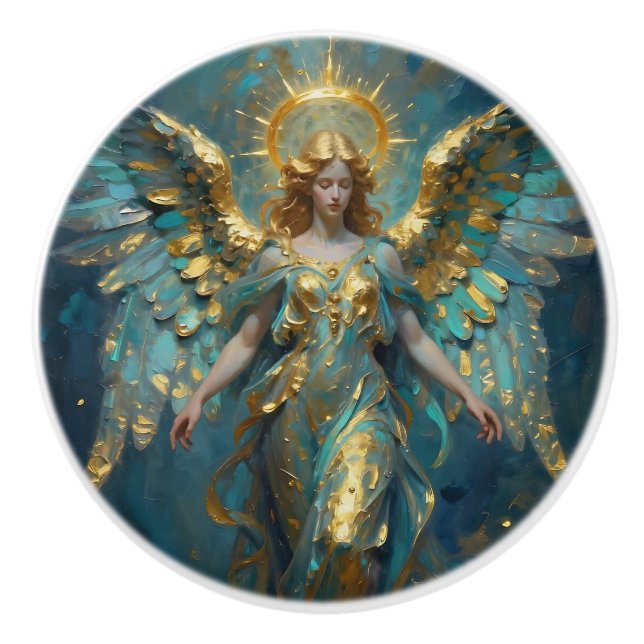 Beautiful Turquoise and Gold Angel Art Knopp (Framsidan)
