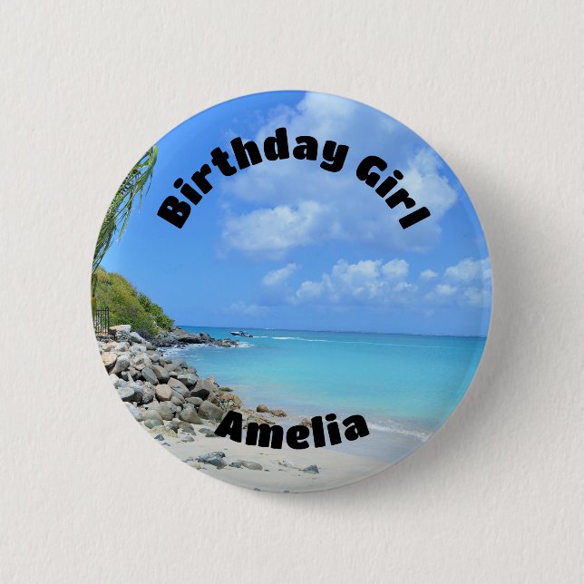 Beautiful Turquoise Tropical Beach Birthday Girl Knapp (Framsida)
