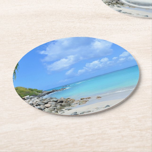 Beautiful Turquoise Tropical Beach Underlägg Papper Rund (Vinklad)