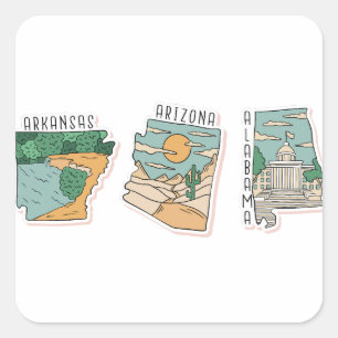 BEAUTIFUL USA STATER LANDSCAPE POSTCARD SET FYRKANTIGT KLISTERMÄRKE